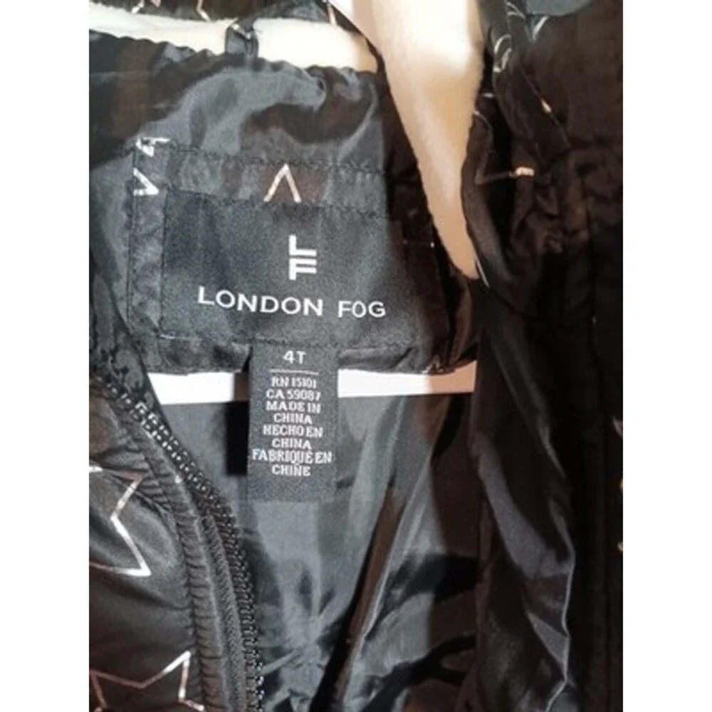 NWT London Fog Toddler Girls 4T Winter Coat – Black Star Print with Hood - Picture 5 of 5